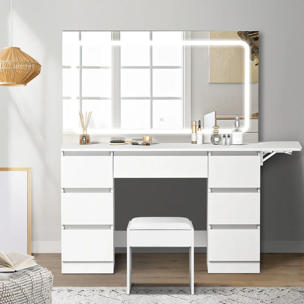Dressing Table Stool Set with LED Makeup Mirror 7 Drawers - Image 10