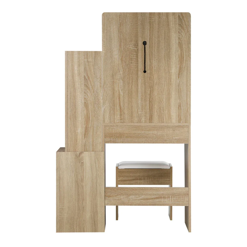Dressing Table Stool Set LED Light Mirror Wooden White - Image 10