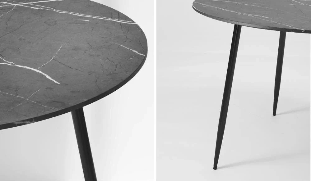 110cm Dining Table With Marble Effect Round Wooden Grey&Black - Image 7