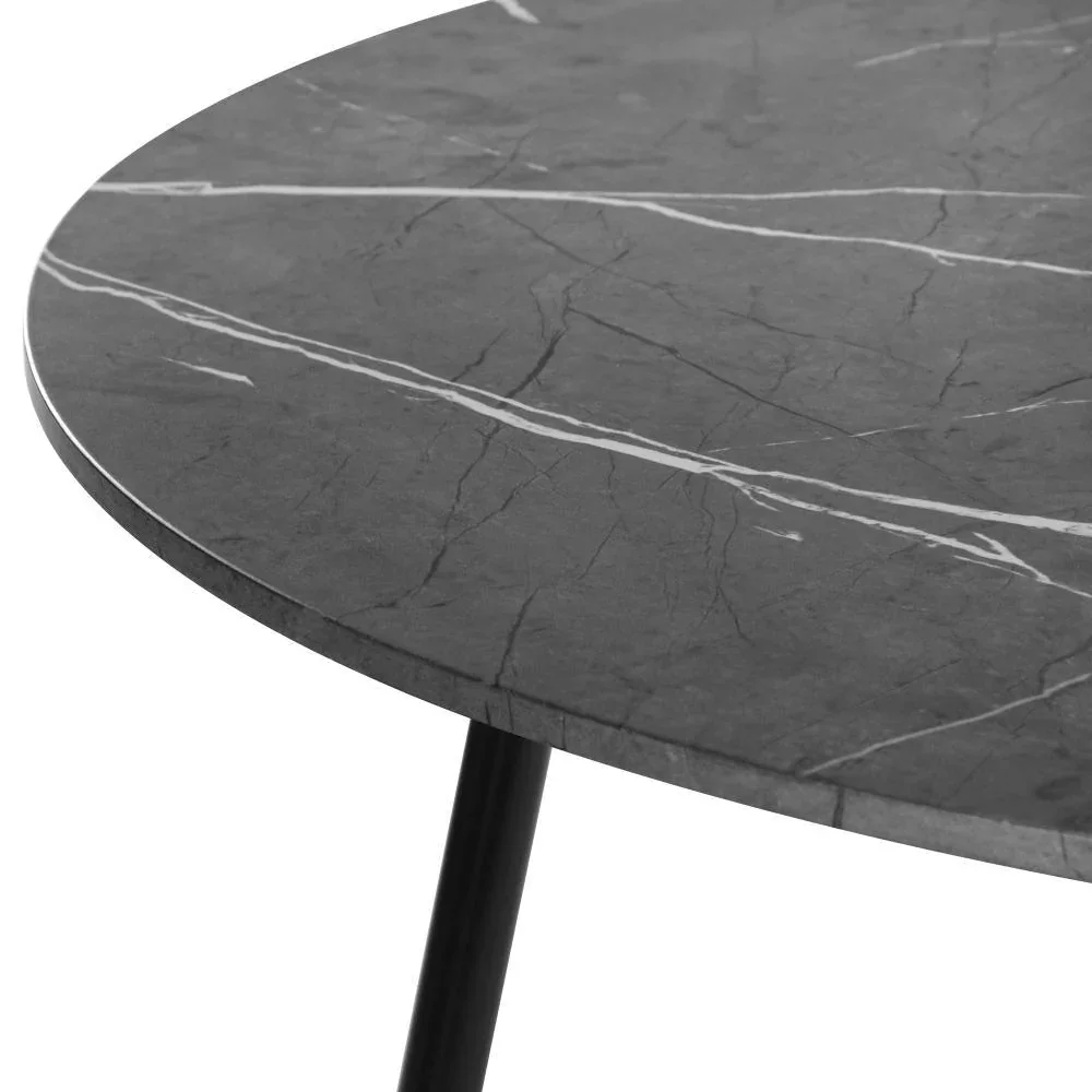 110cm Dining Table With Marble Effect Round Wooden Grey&Black - Image 8