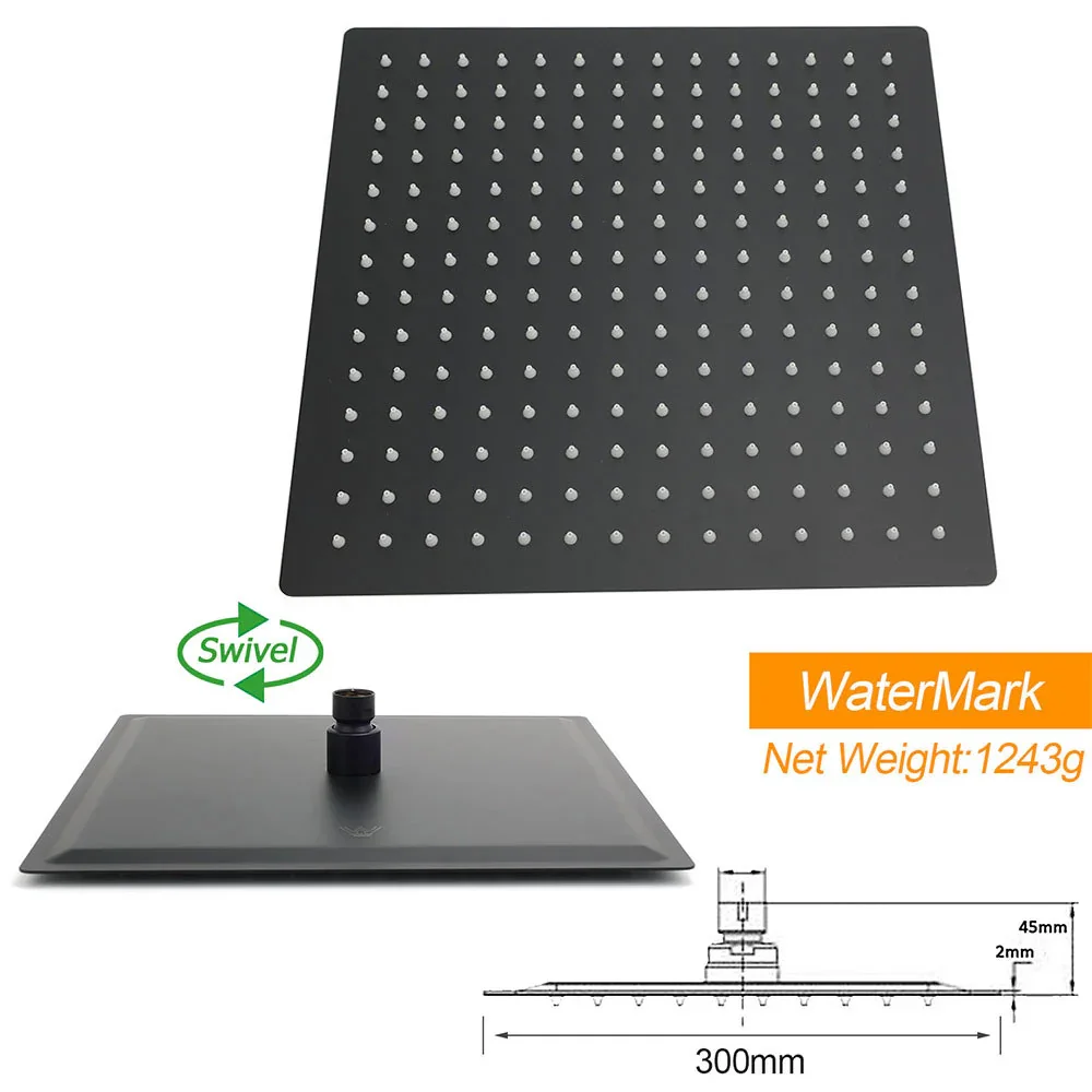Dual Shower Set Matt Black 12" Rainfall Head 3 Modes Handheld Silding Rail Combo Mixer - Image 6