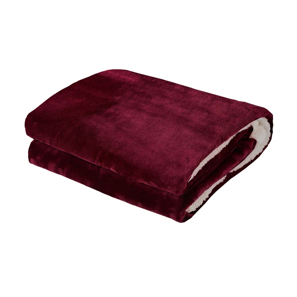 Electric Throw Rug Heated Blanket Flannel&Sherpa Burgundy - Image 3