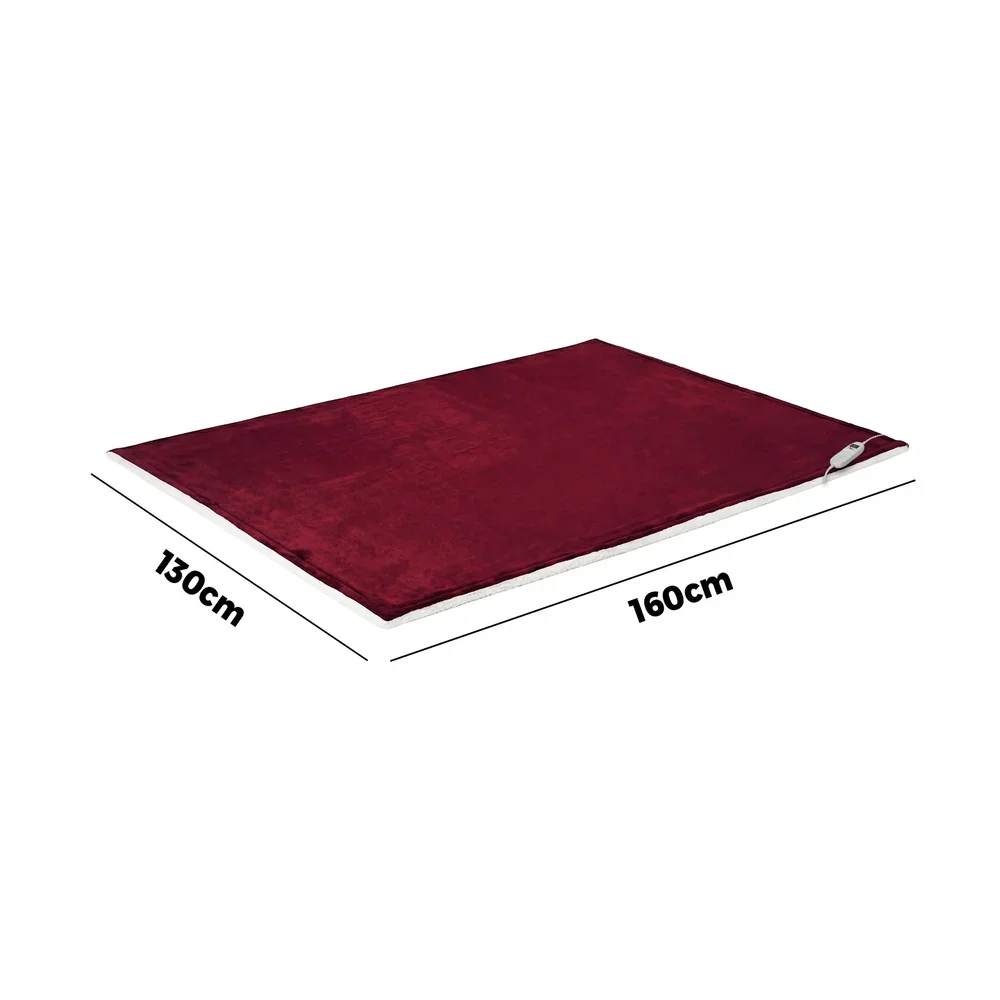 Electric Throw Rug Heated Blanket Flannel&Sherpa Burgundy - Image 5