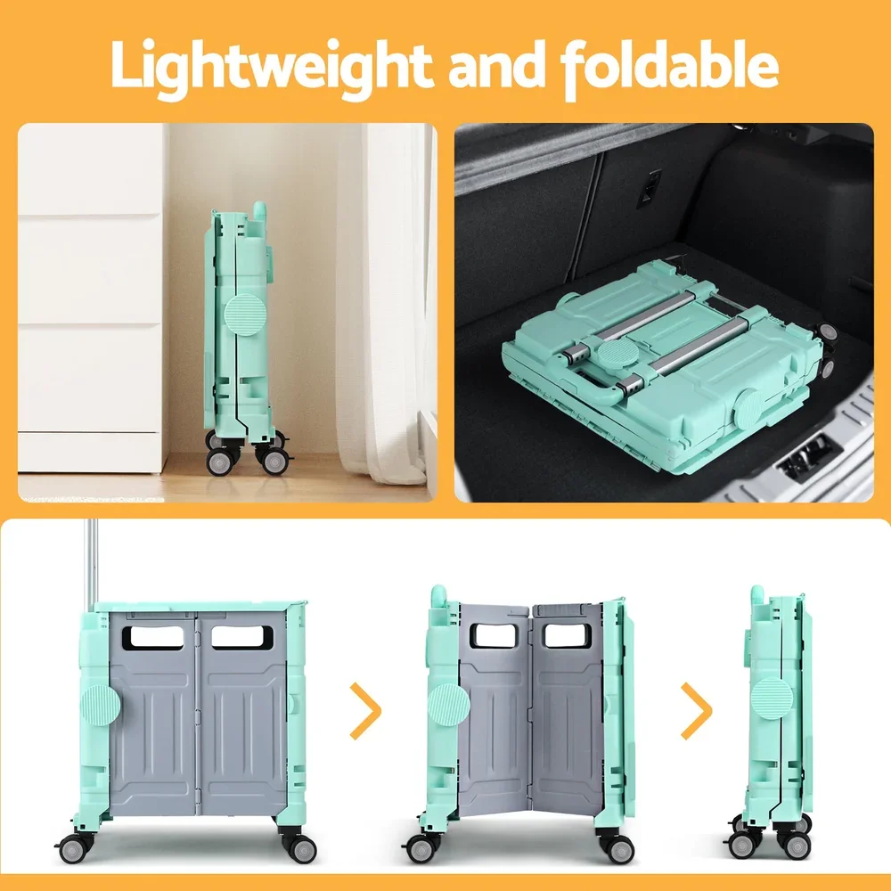 Shopping Trolley Cart 75L Foldable Green - Image 3