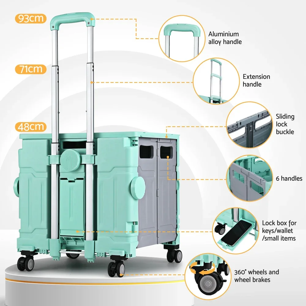 Shopping Trolley Cart 75L Foldable Green - Image 4