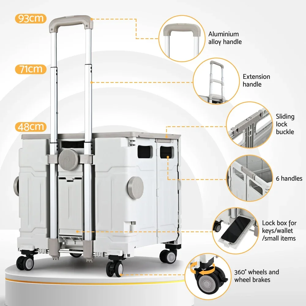 Shopping Trolley Cart 75L Foldable White - Image 6