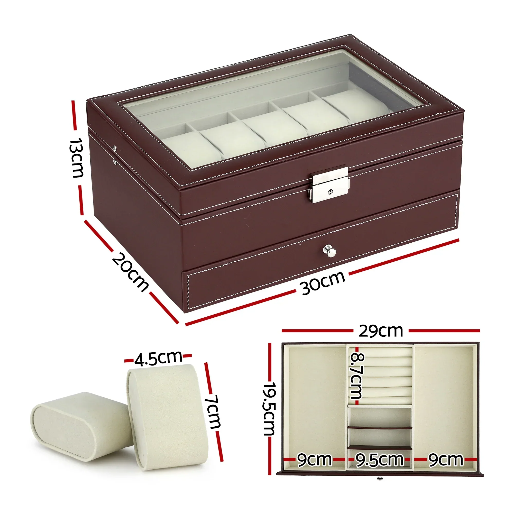 12 Grids Watch Box Organizer Case Jewelry Display Storage Showcase Brown - Image 7