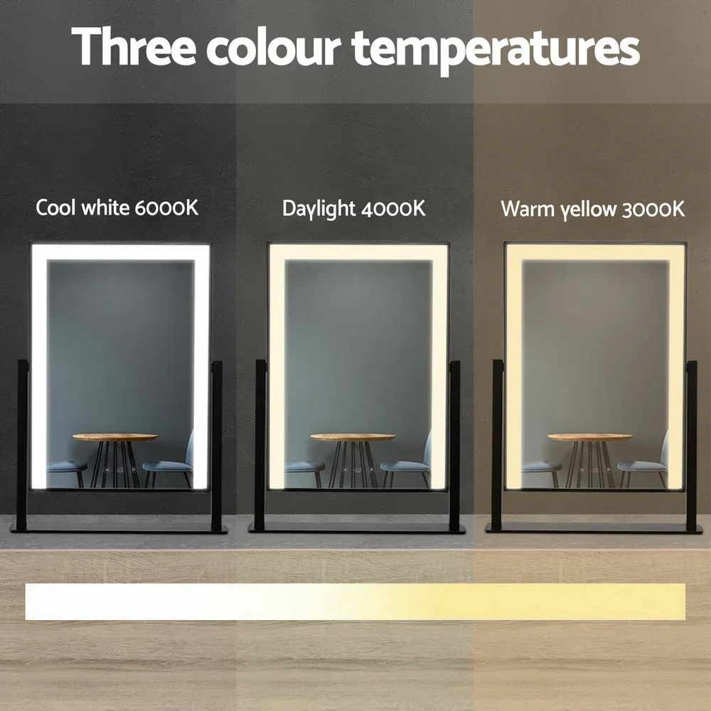 Makeup Mirror 30x40cm Hollywood Vanity with LED Light Rotation Black - Image 4