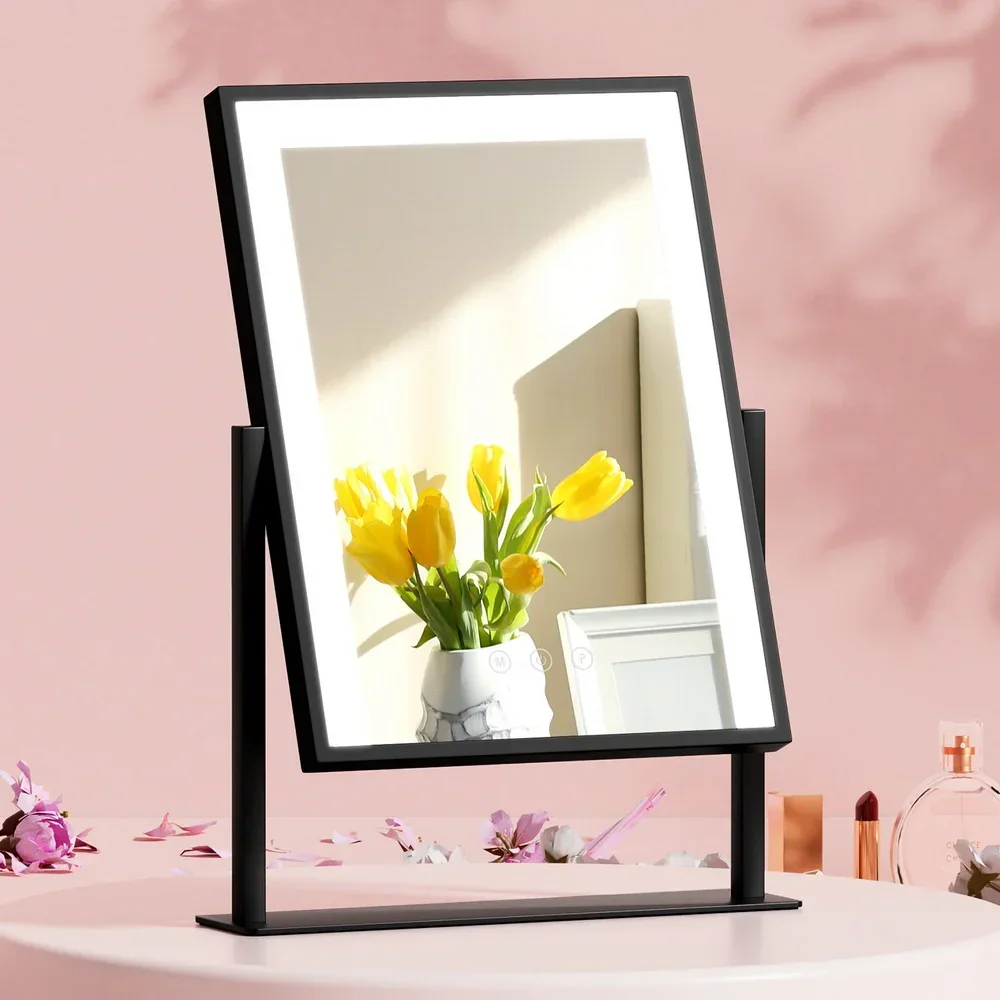 Makeup Mirror 30x40cm Hollywood Vanity with LED Light Rotation Black - Image 8