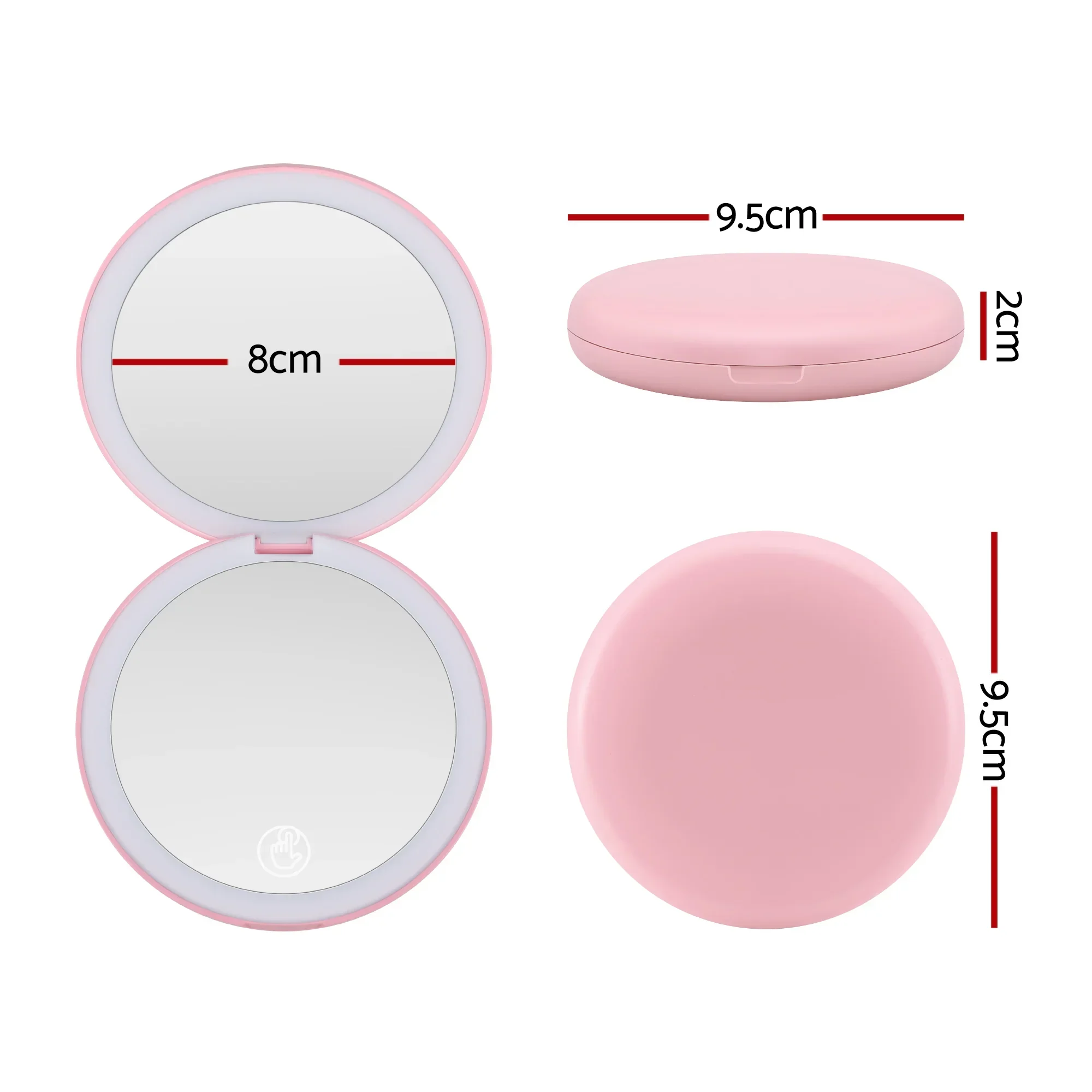 LED Compact Mirror Lighted Travel Makeup Mirror Pocket-Sized 1x 10x Magnification Round Pink - Image 2