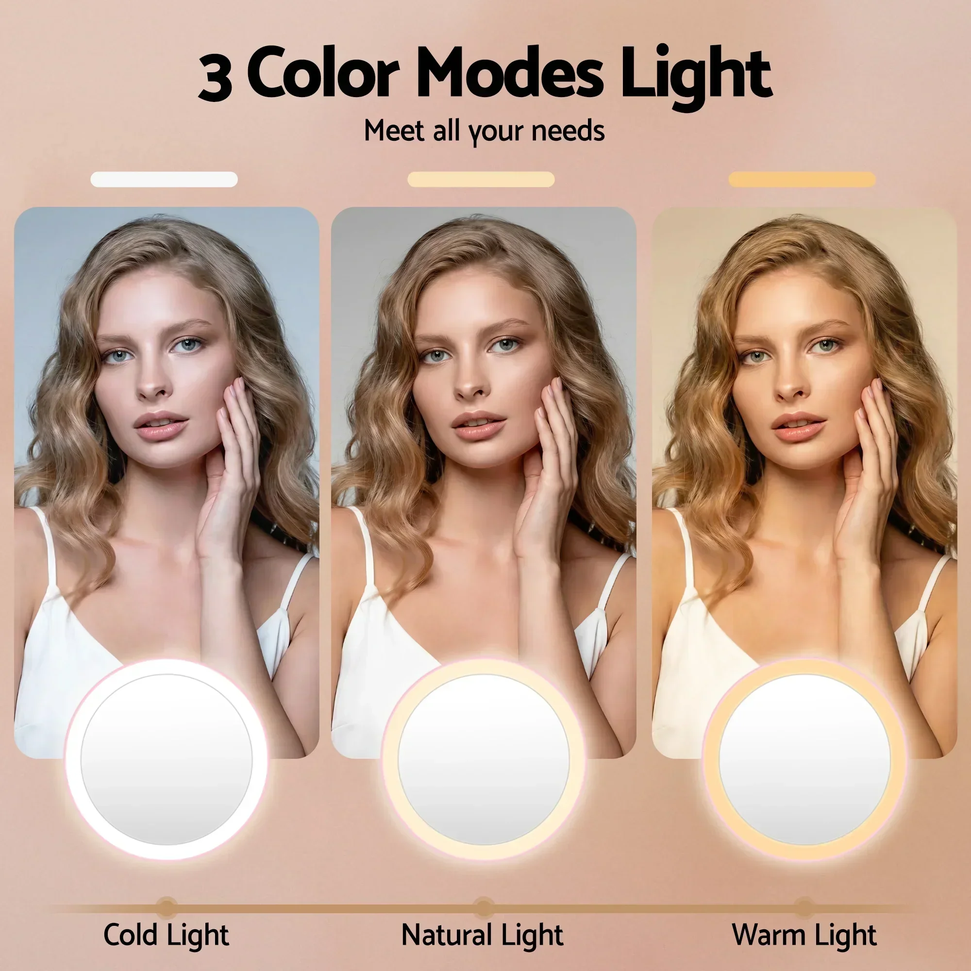 LED Compact Mirror Lighted Travel Makeup Mirror Pocket-Sized 1x 10x Magnification Round Pink - Image 5