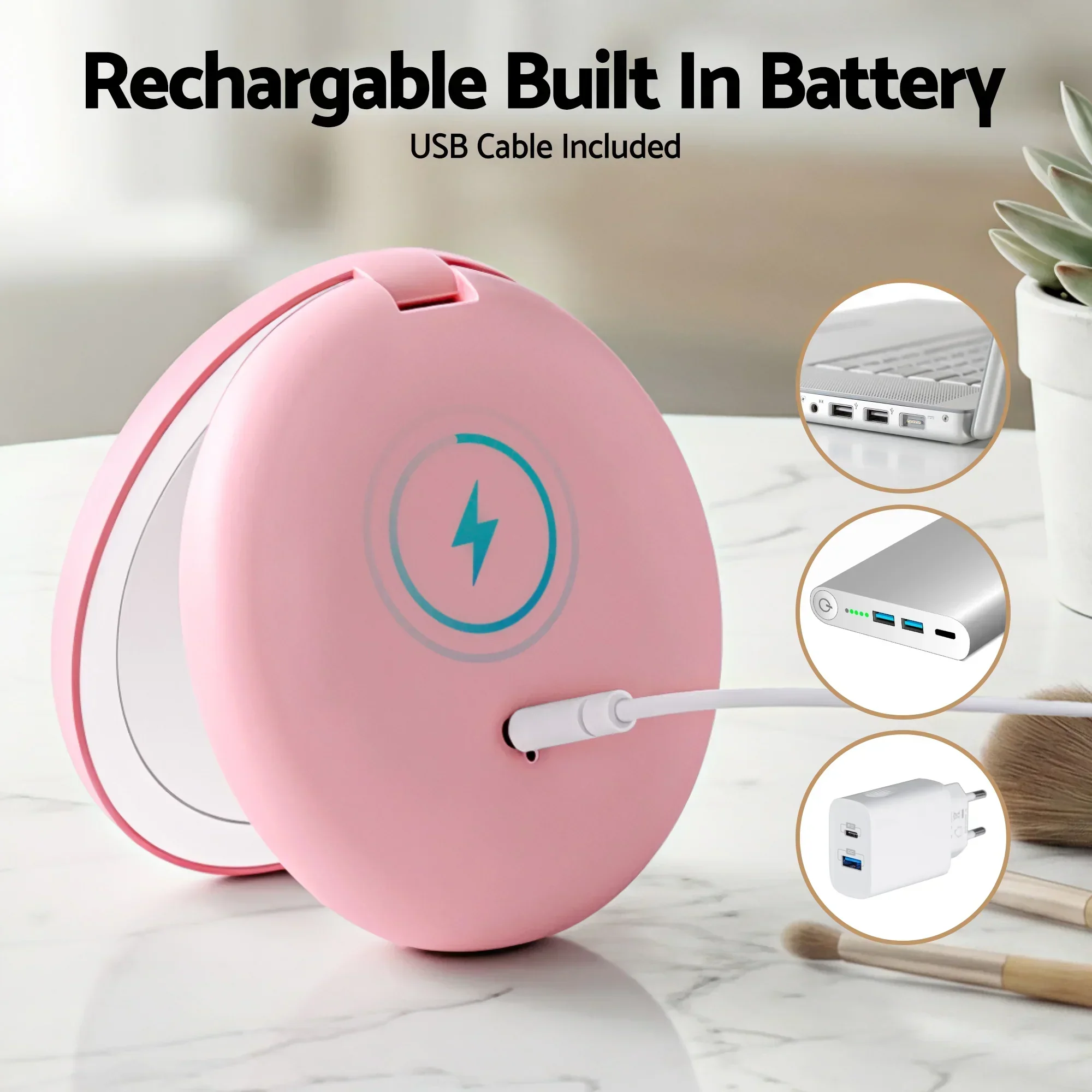 LED Compact Mirror Lighted Travel Makeup Mirror Pocket-Sized 1x 10x Magnification Round Pink - Image 7