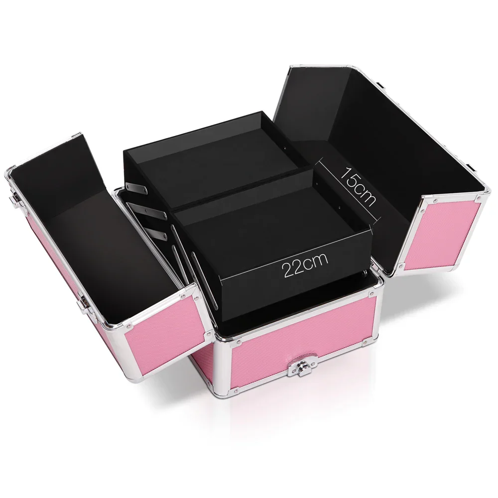 Makeup Case Beauty Trolley Cosmetic Organiser Box Travel Wheels Pink - Image 3