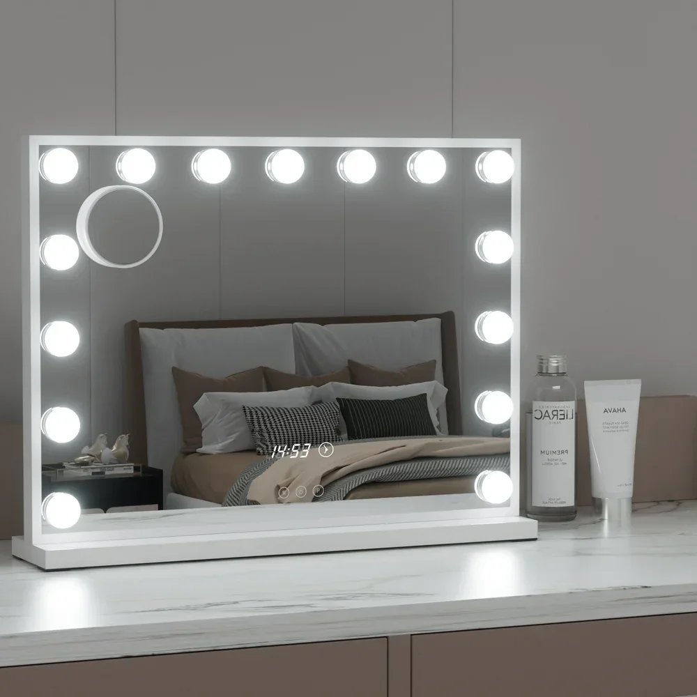 Makeup Mirror 58x45cm Hollywood Vanity with LED Light Tabletop White - Image 7