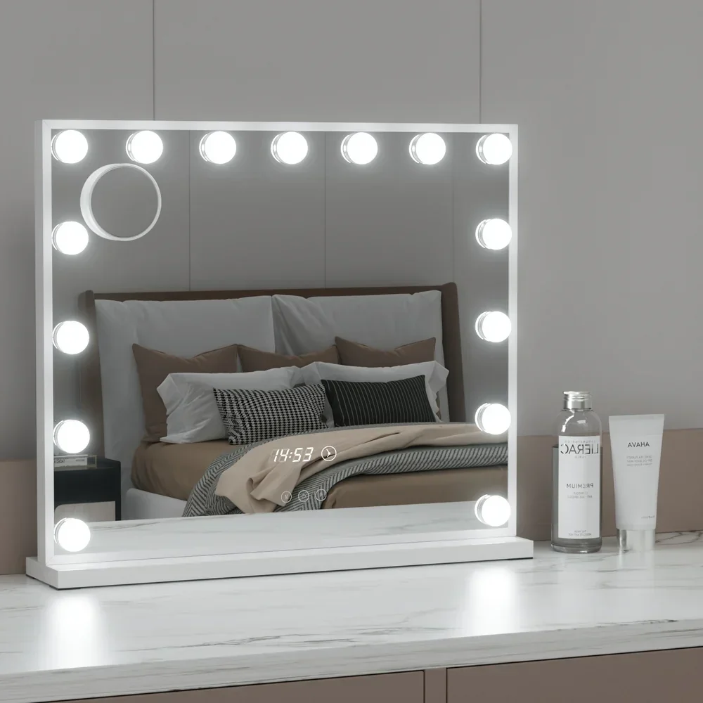 Makeup Mirror 60x52cm Hollywood Vanity with LED Light Tabletop White - Image 7