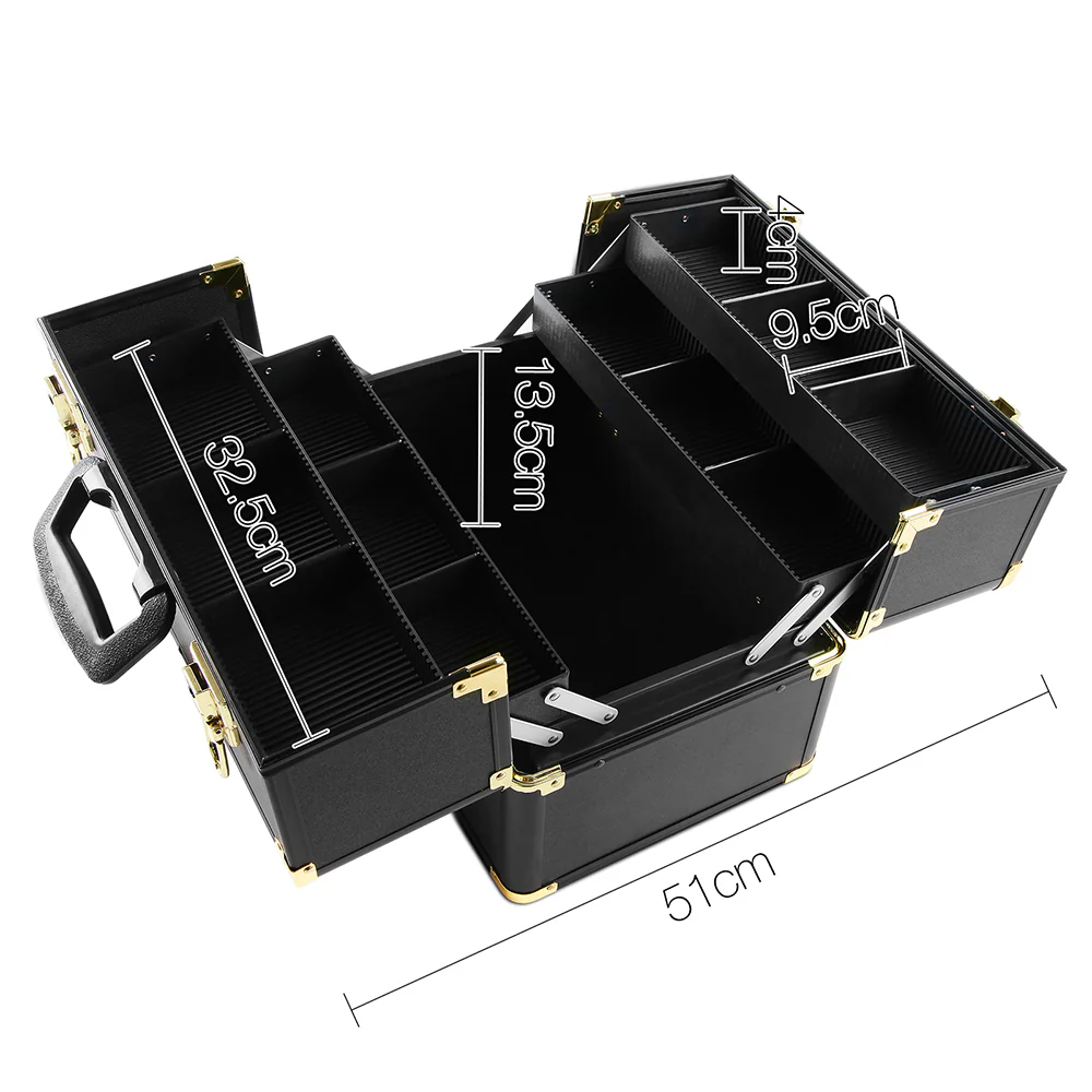 Portable Cosmetic Beauty Makeup Case - Black & Gold - Image 4