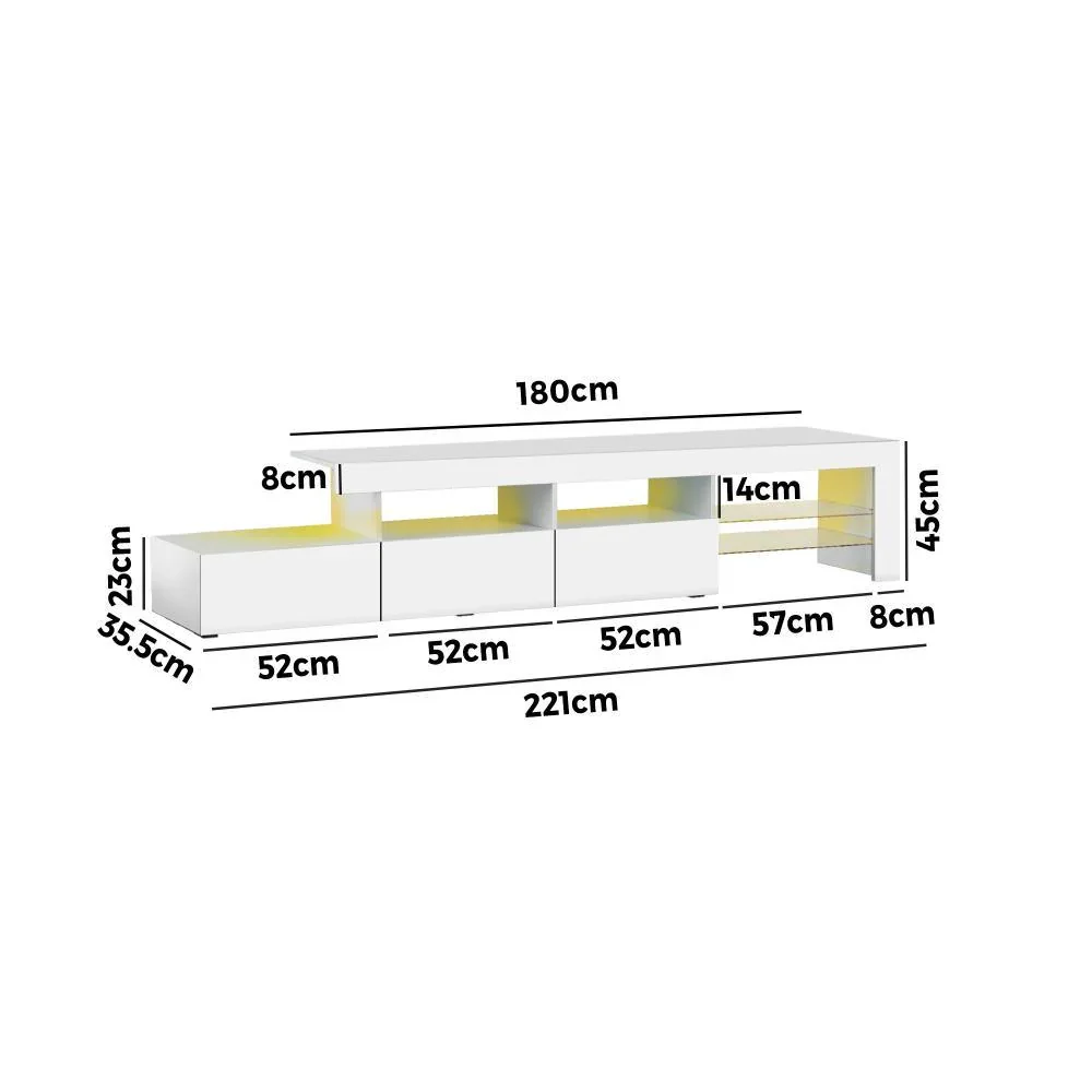 TV Cabinet RGB LED Gloss White 220cm - Image 4