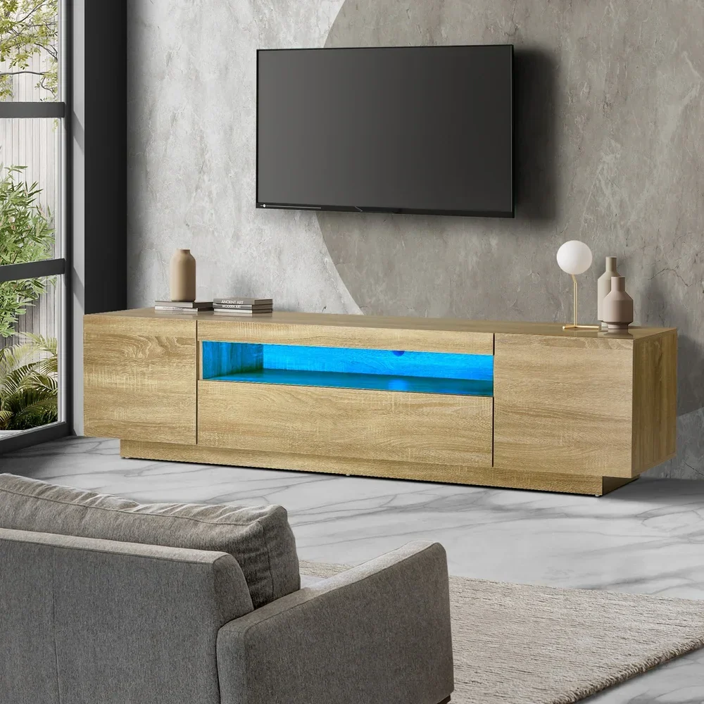 TV Cabinet Entertainment Unit Storage Shelf Natural 180cm - Image 2