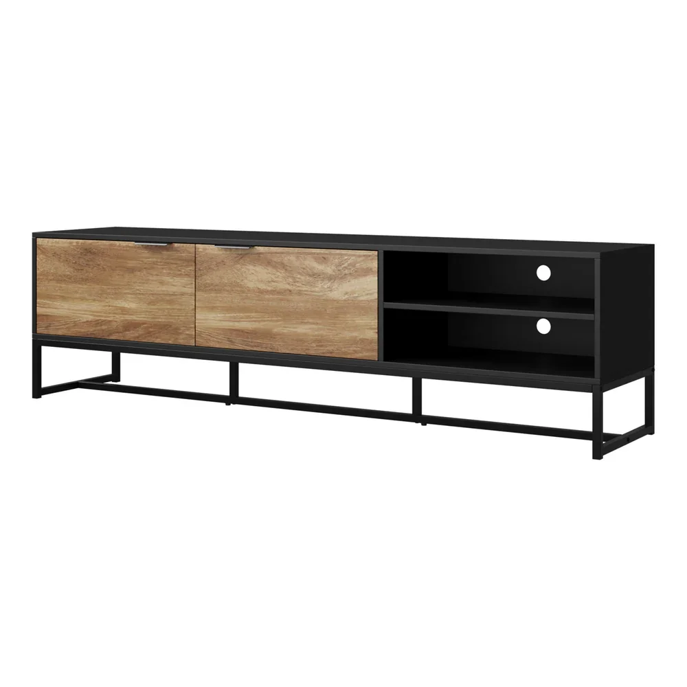 TV Stand Cabinet Entertainment Unit 180cm Black&Natural - Image 3