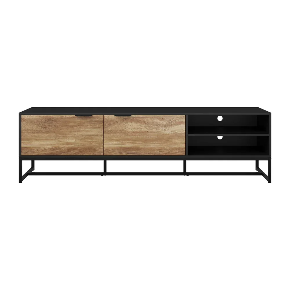TV Stand Cabinet Entertainment Unit 180cm Black&Natural - Image 7