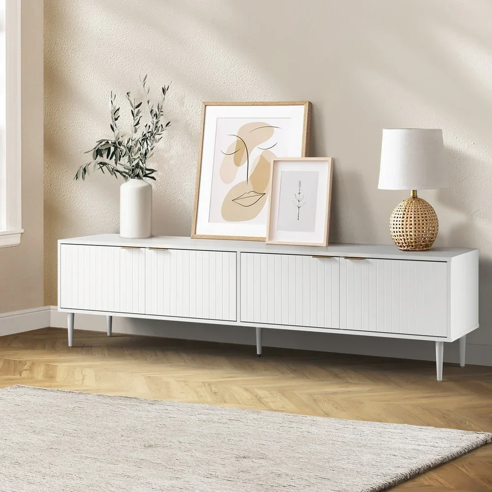 TV Cabinet Entertainment Unit Four Door 180cm White - Image 4