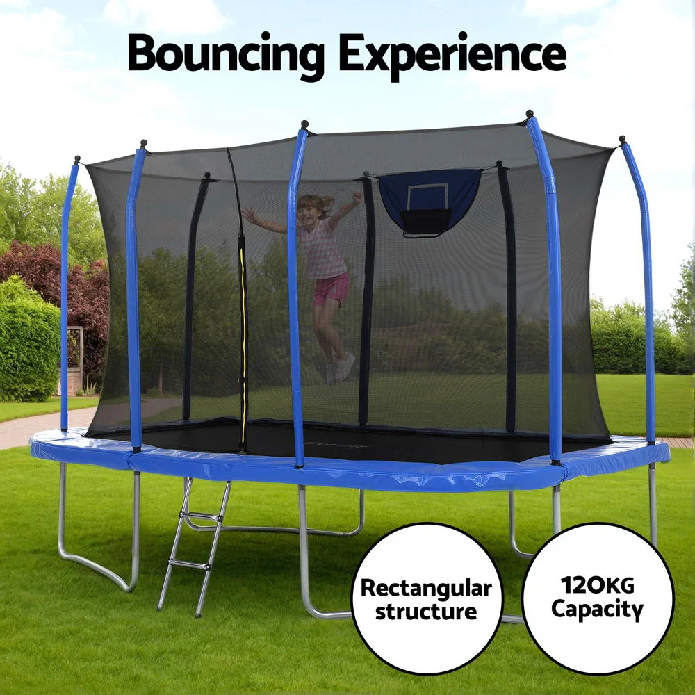 12FT Trampoline Kids Rectangle Rebounder with Basketball Set Safety Net - Image 2