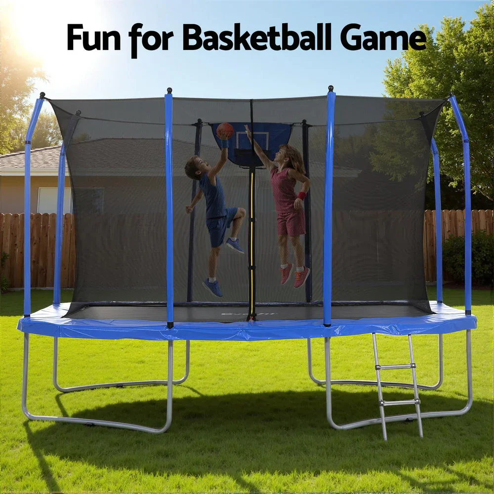 12FT Trampoline Kids Rectangle Rebounder with Basketball Set Safety Net - Image 3