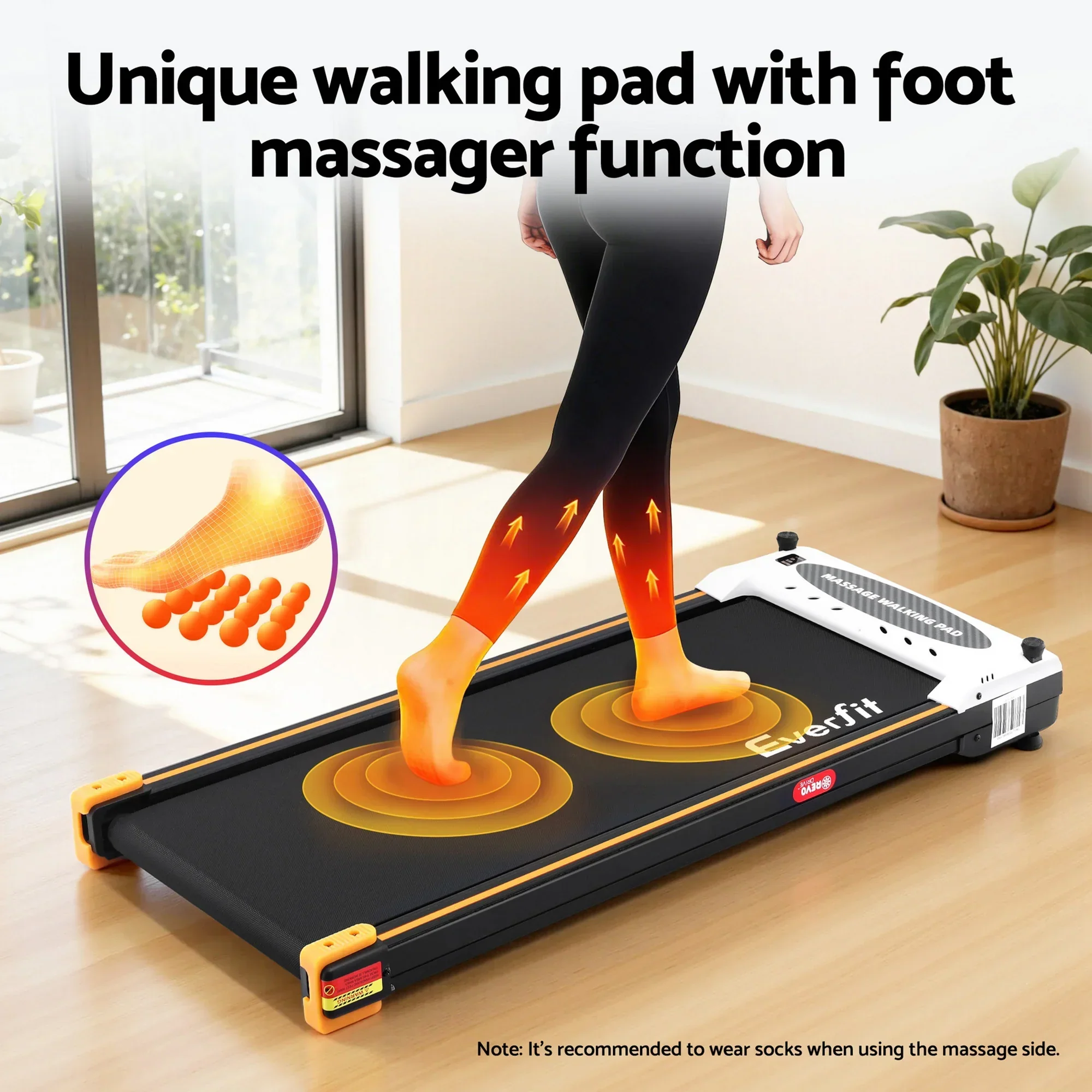 2 Side Walking Pad Treadmill with Massage Function Fitness 380mm Black - Image 3