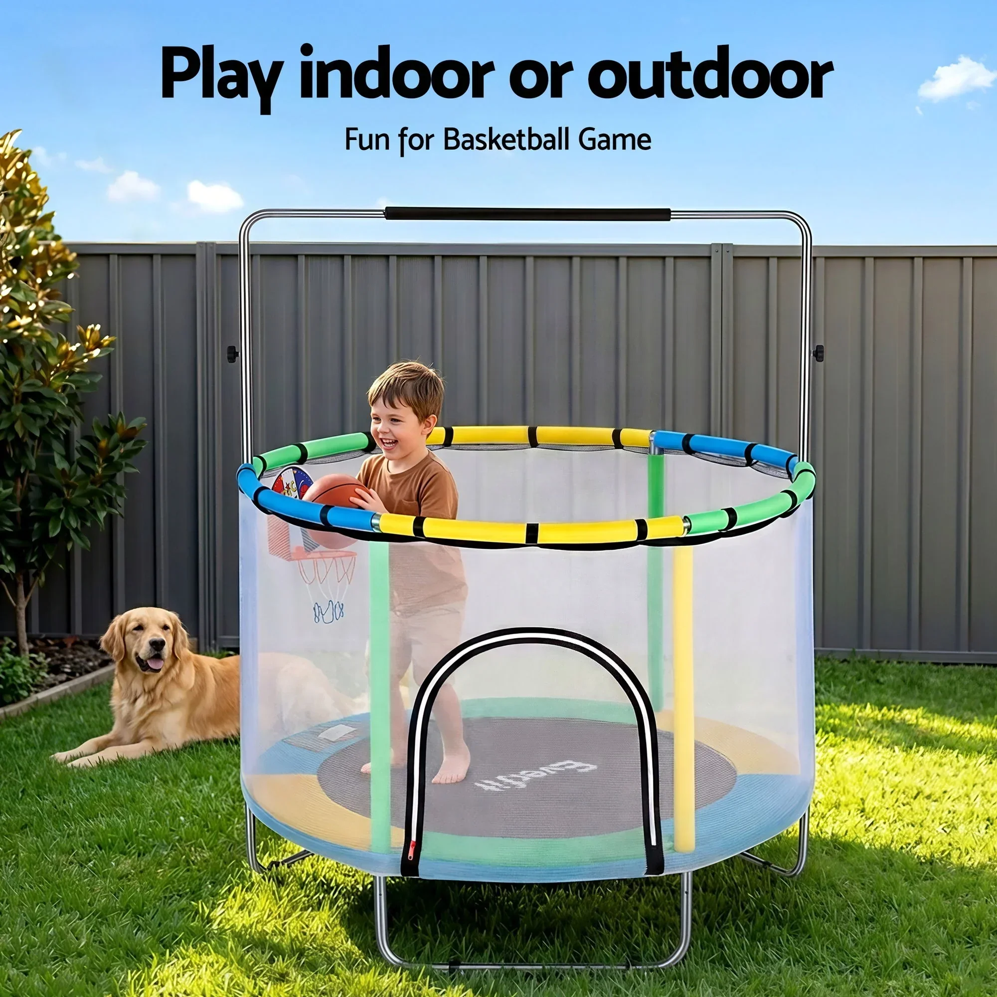 55inch Trampoline Kids Rebounder with Basketball Set Sandbag Boxing Game - Image 4