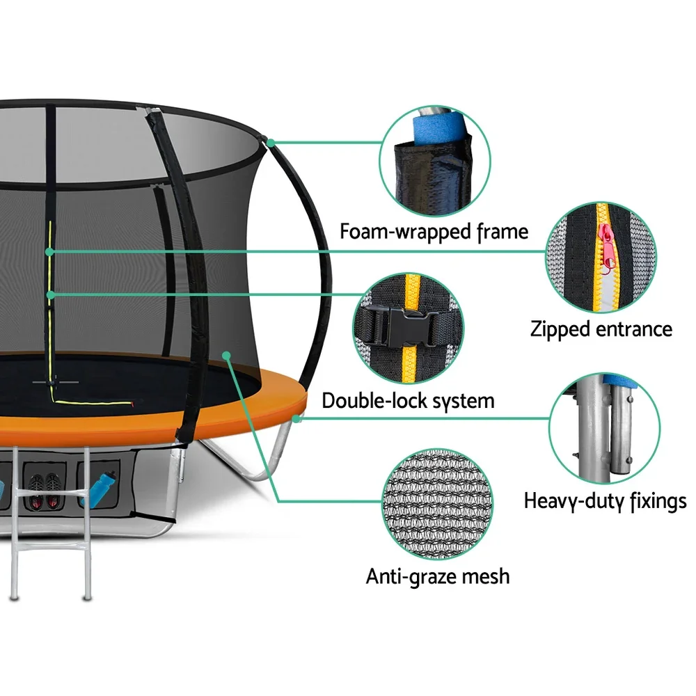 8FT Trampoline for Kids w/ Ladder Enclosure Safety Net Rebounder Orange - Image 6