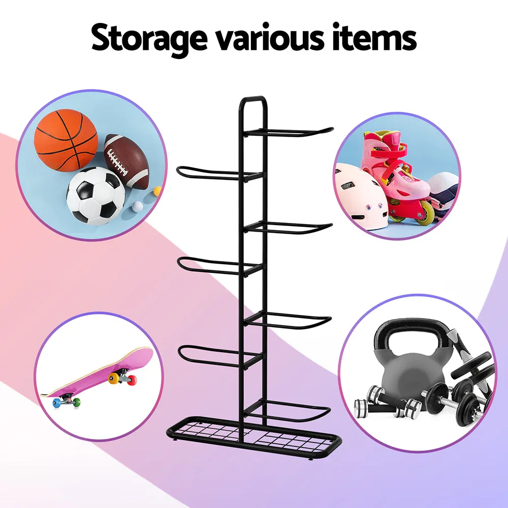 Ball Storage Rack Sports Equipment Organizer 7-Tier Holder for Garage Gym Black - Image 5
