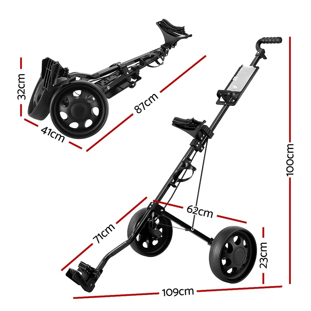 Golf Buggy Quick Folding Trolley Golf Cart Trolley 2 Wheels Cup Holder - Image 4