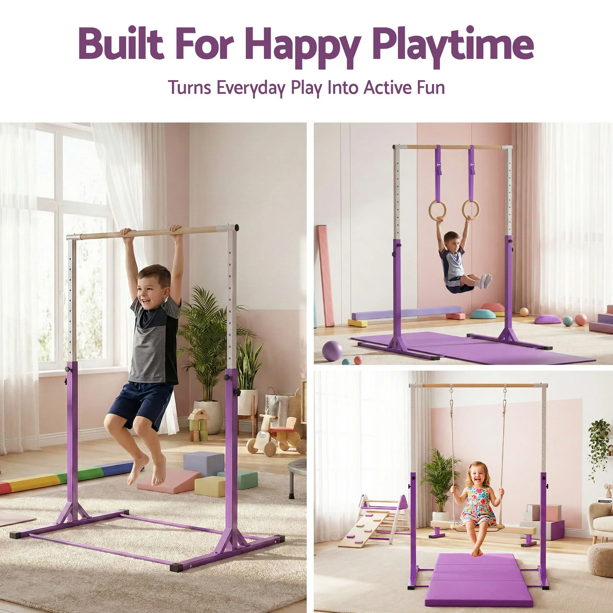 Kids Gymnastics Bar Pull Up Station Monkey Bar Adjustable Indoor Garden - Image 3