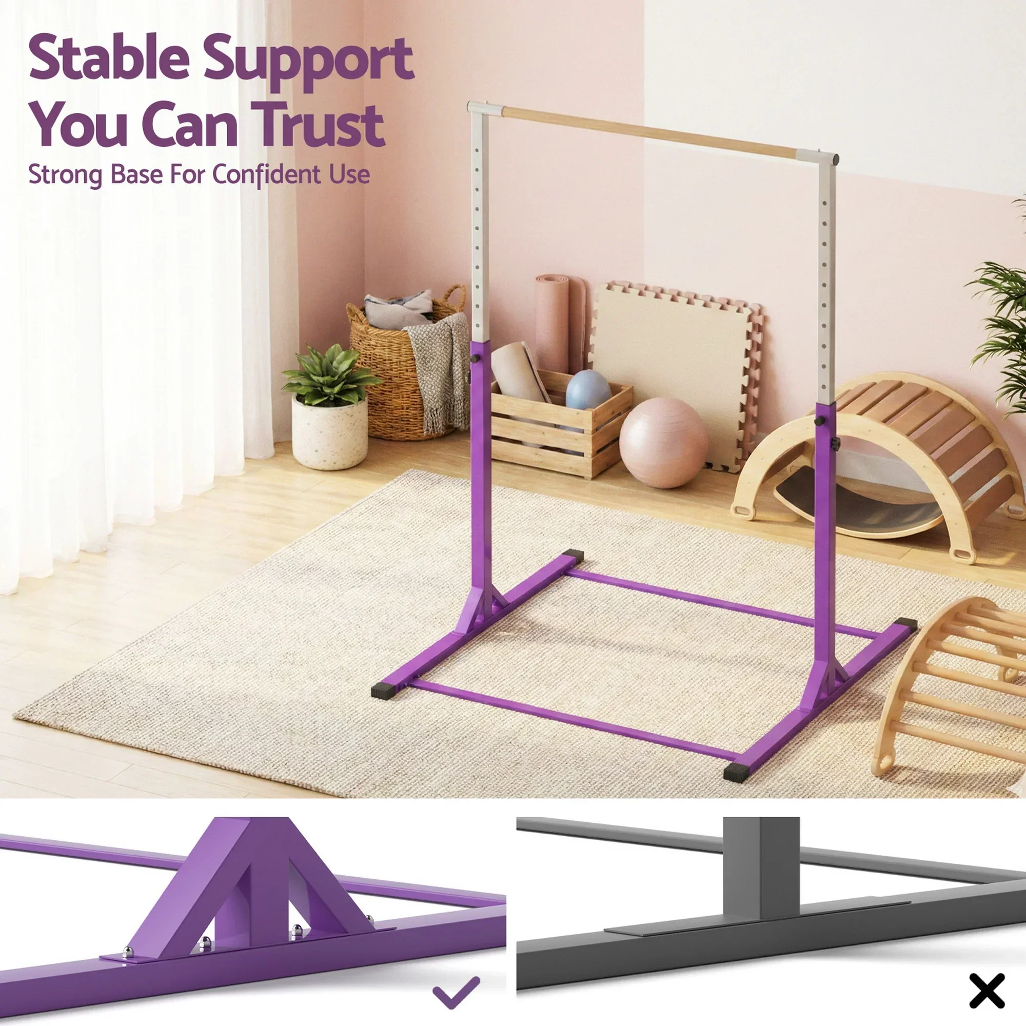 Kids Gymnastics Bar Pull Up Station Monkey Bar Adjustable Indoor Garden - Image 4
