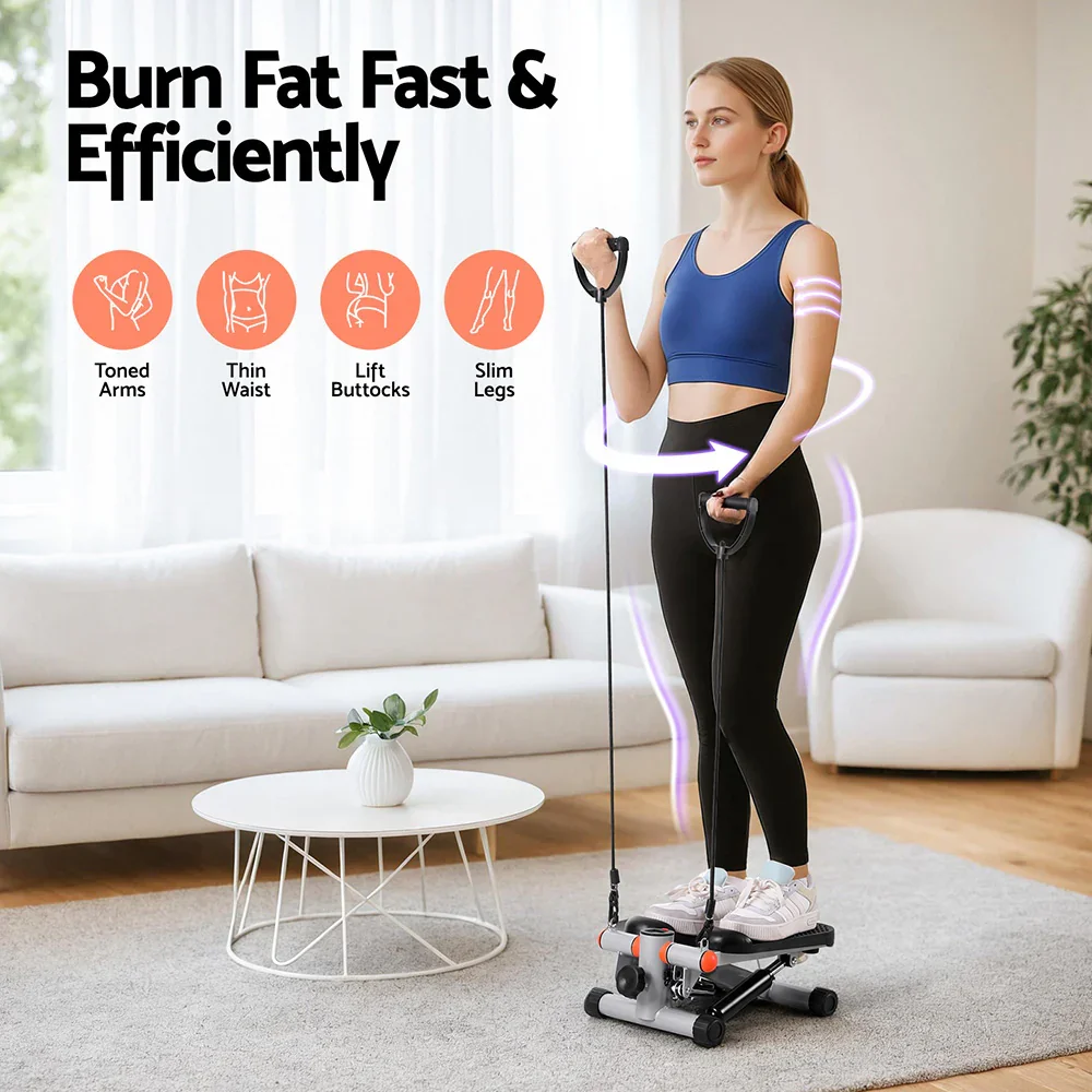 Mini Stepper with Resistance Rope Aerobic for Exercise Compact Home Workout Grey - Image 5