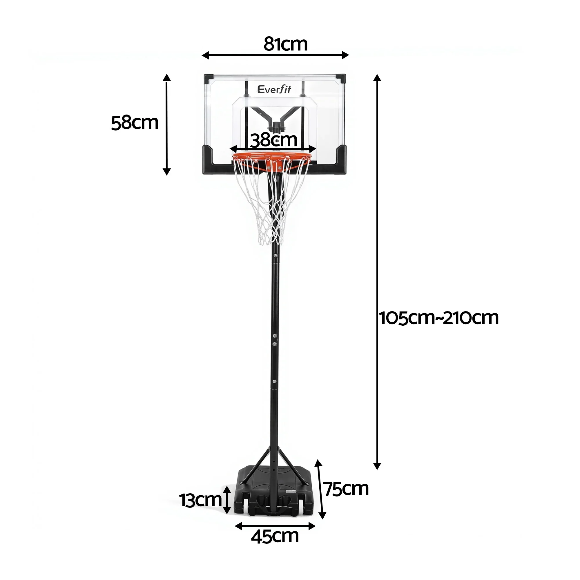 Portable Basketball Hoop Adjustable Pool Goal System Backyard 1.05M-2.1M - Image 6