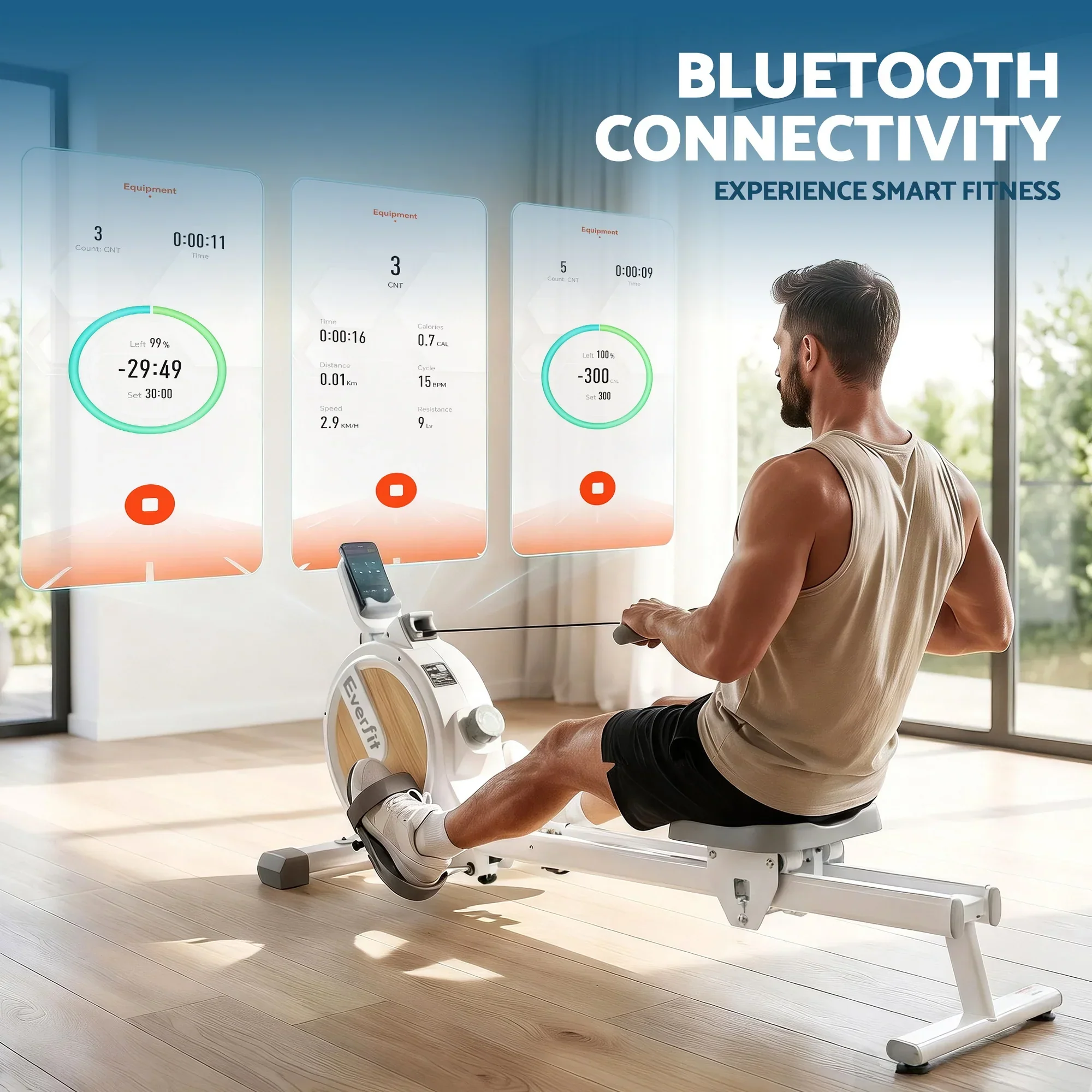 Rowing Machine for Home Magnetic Rowing Machine App Compatible Quiet Exercise Equipment White - Image 2
