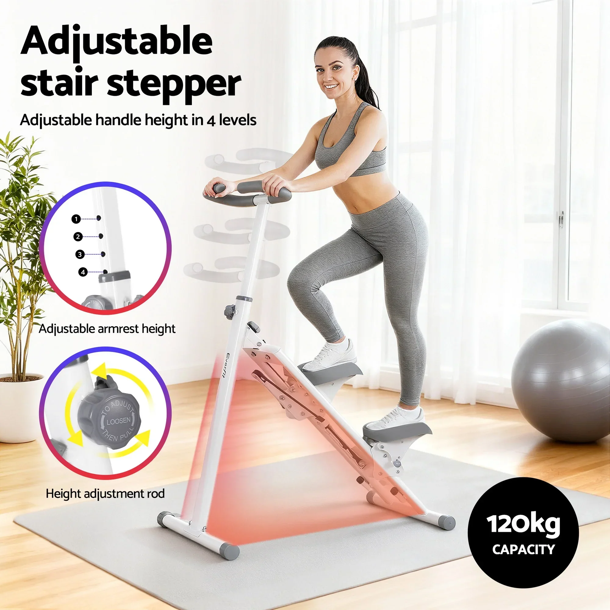 Step Machine Stair Climber for Home Gym Exercise Foldable LED Display Adjustable Handlebar - Image 2