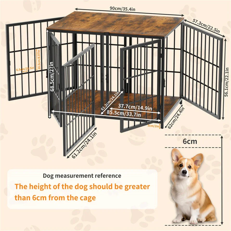 Fin 4 Doors Ultra Thicken Dog Crate Cage End Table Divided Dog Puppy Kennel For 2 Dog - Image 6