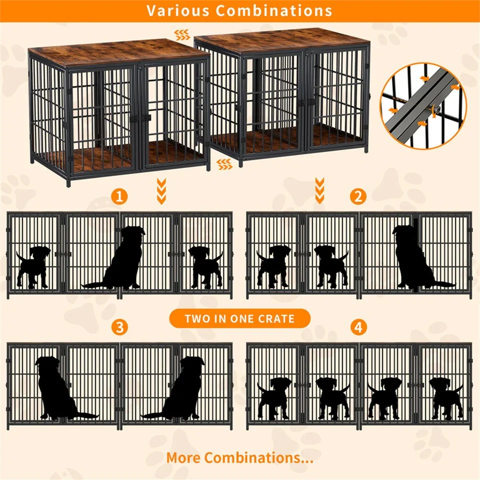 Fin 4 Doors Ultra Thicken Dog Crate Cage End Table Divided Dog Puppy Kennel For 2 Dog - Image 9
