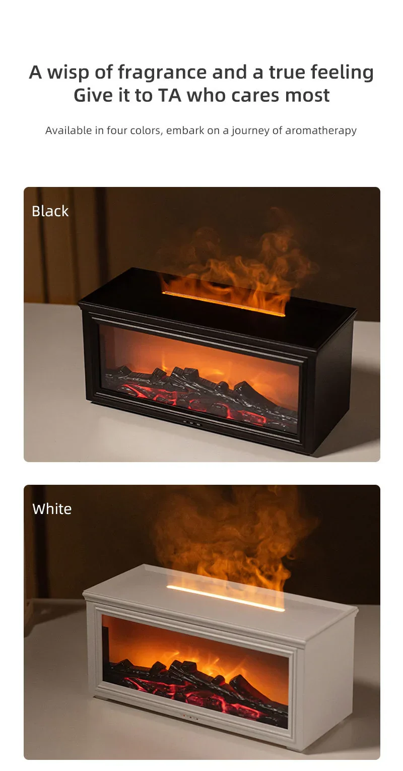 Fireplace Flame Effect Aroma Diffuser & Humidifier with 7-Colour Light, Timer & Remote Control(Dark Wood Grain) - Image 12