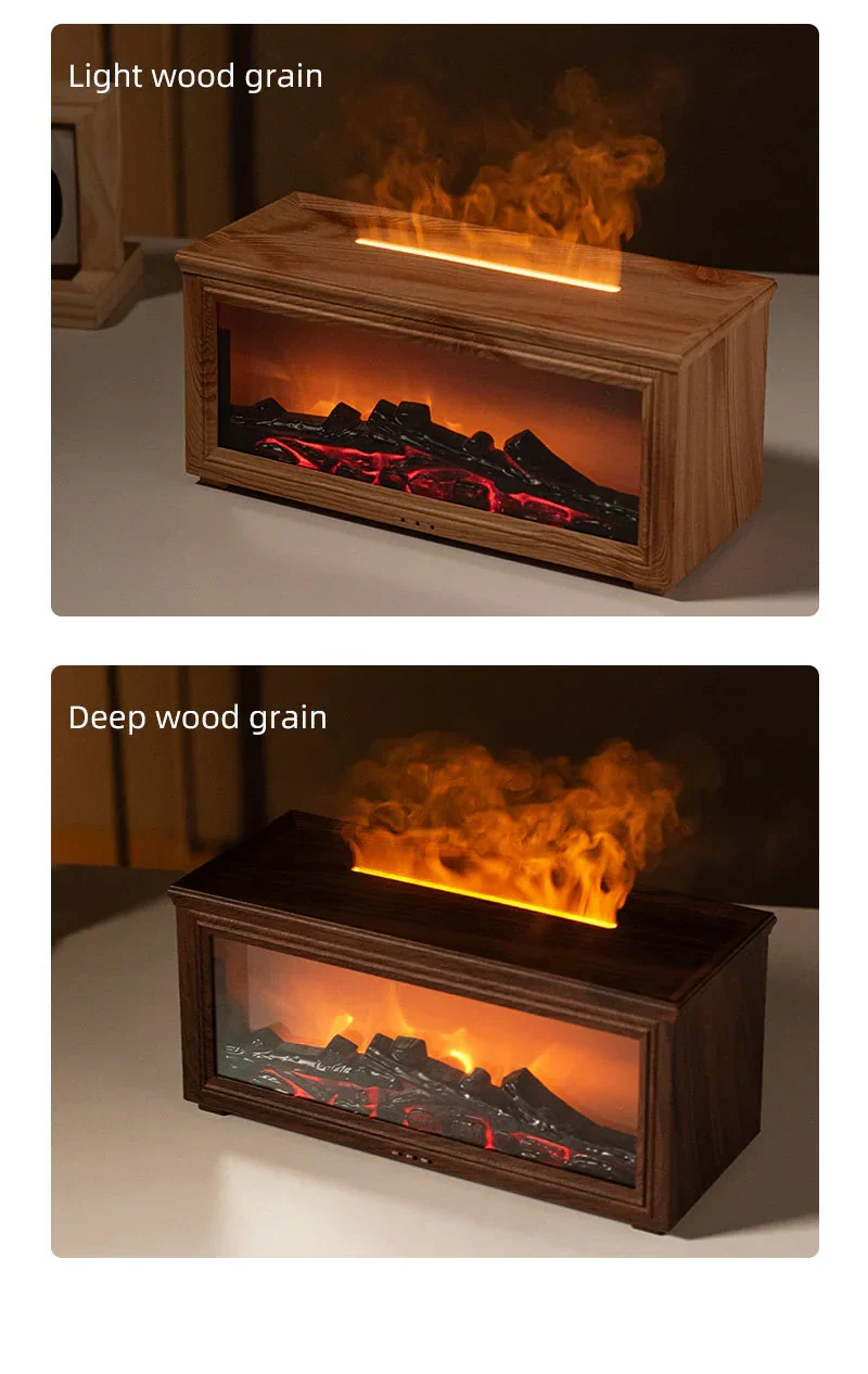 Fireplace Flame Effect Aroma Diffuser & Humidifier with 7-Colour Light, Timer & Remote Control(Dark Wood Grain) - Image 13