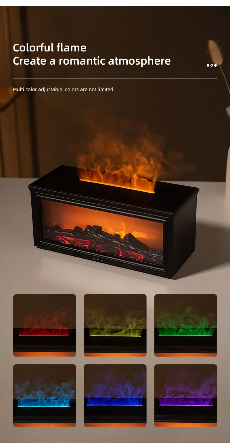 Fireplace Flame Effect Aroma Diffuser & Humidifier with 7-Colour Light, Timer & Remote Control(Dark Wood Grain) - Image 3