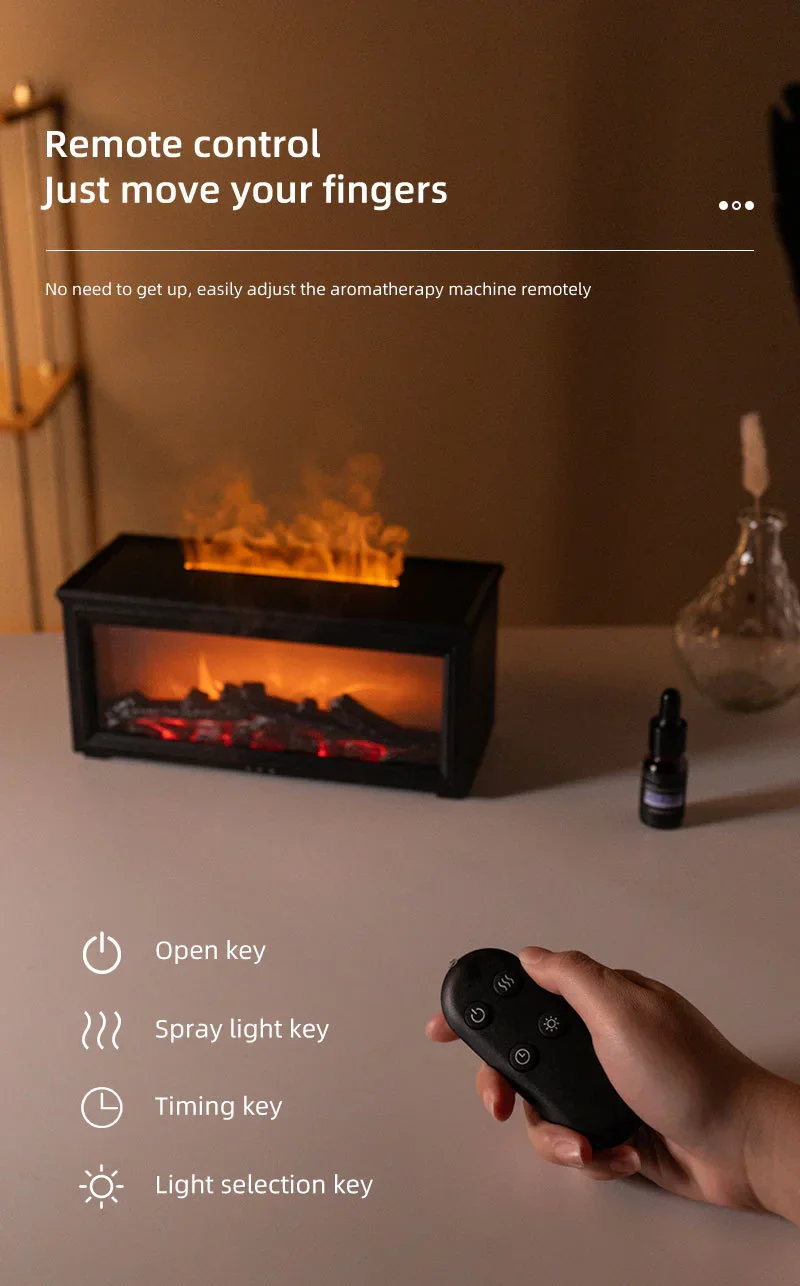 Fireplace Flame Effect Aroma Diffuser & Humidifier with 7-Colour Light, Timer & Remote Control(Dark Wood Grain) - Image 5