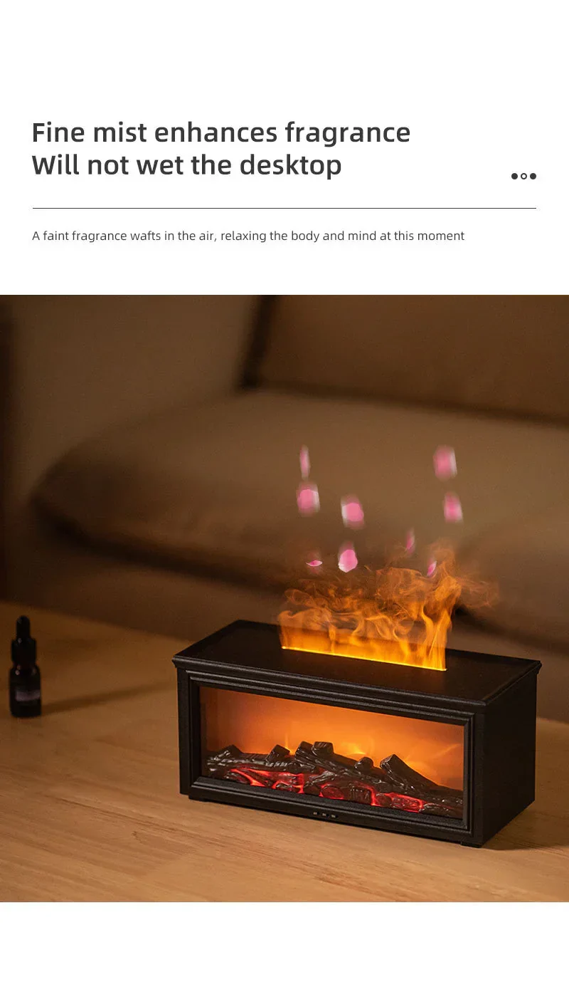 Fireplace Flame Effect Aroma Diffuser & Humidifier with 7-Colour Light, Timer & Remote Control(Dark Wood Grain) - Image 6