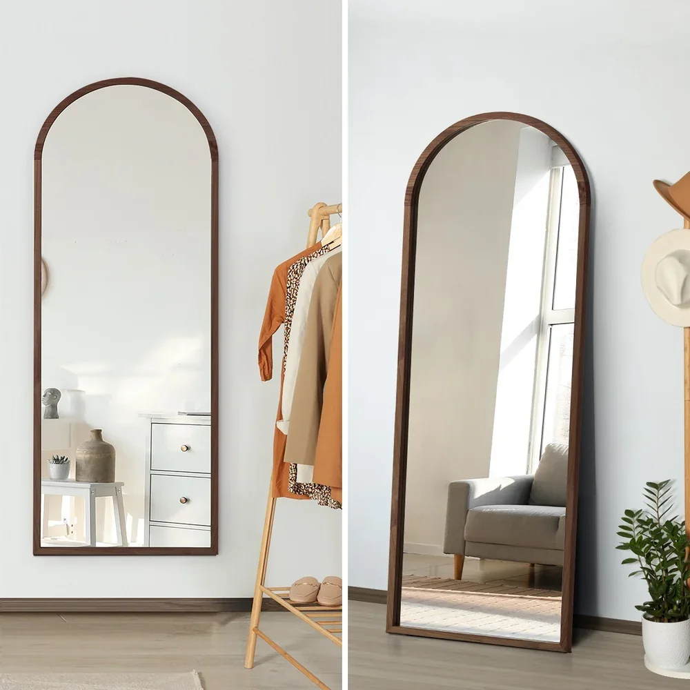Wooden Full Length Mirror 166x60cm Arched Floor Mirrors Brown - Image 7