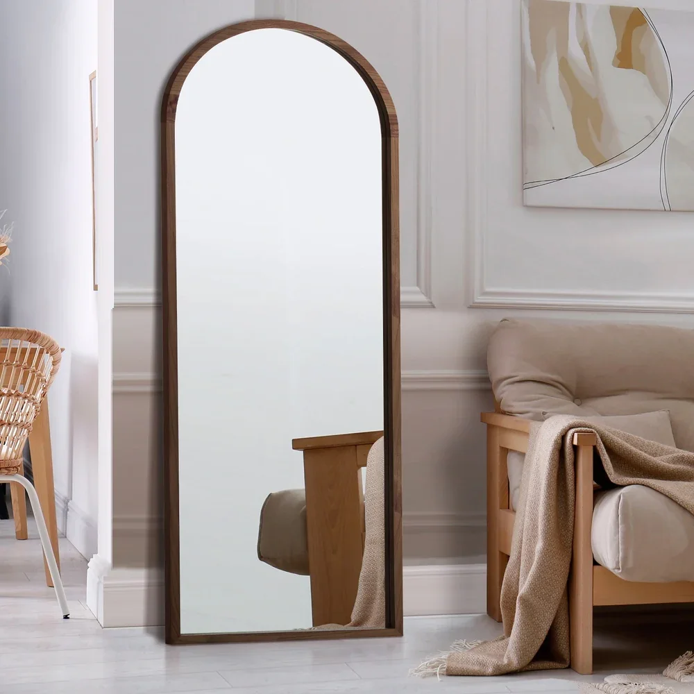 Wooden Full Length Mirror 180x70cm Arched Floor Mirrors Brown - Image 2