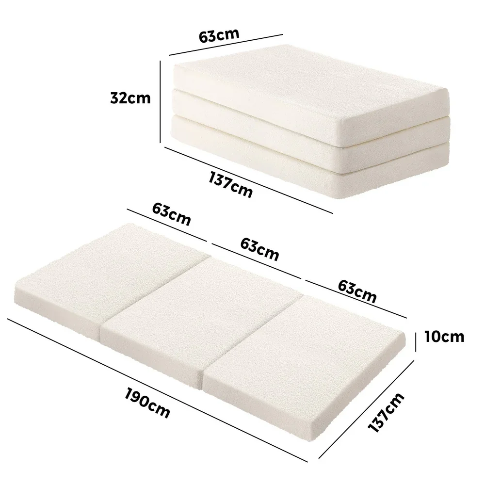 Folding Foam Mattress Sherpa Fleece Portable 3-fold Double - Image 4