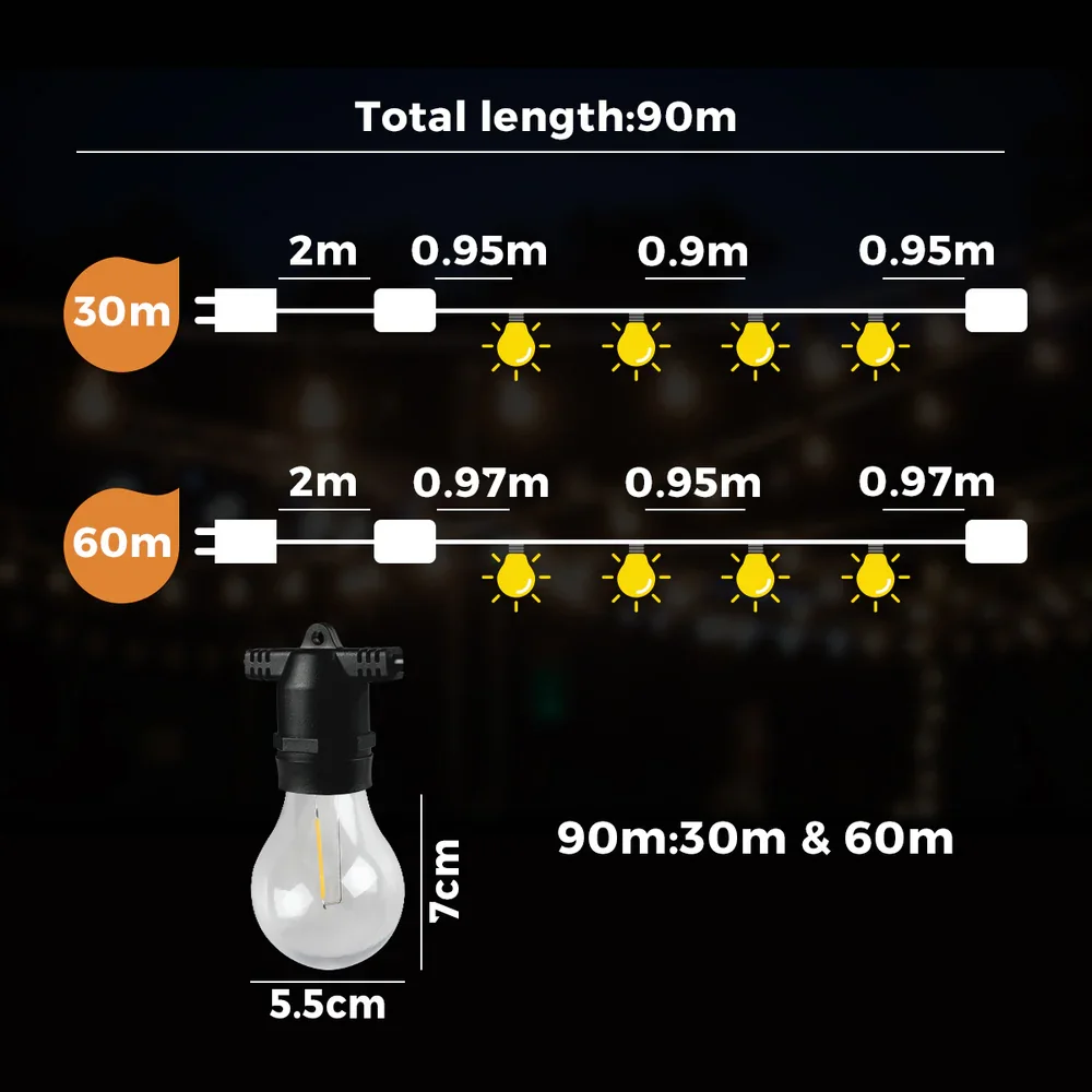 90M Festoon String Lights LED Christmas Waterproof - Image 3