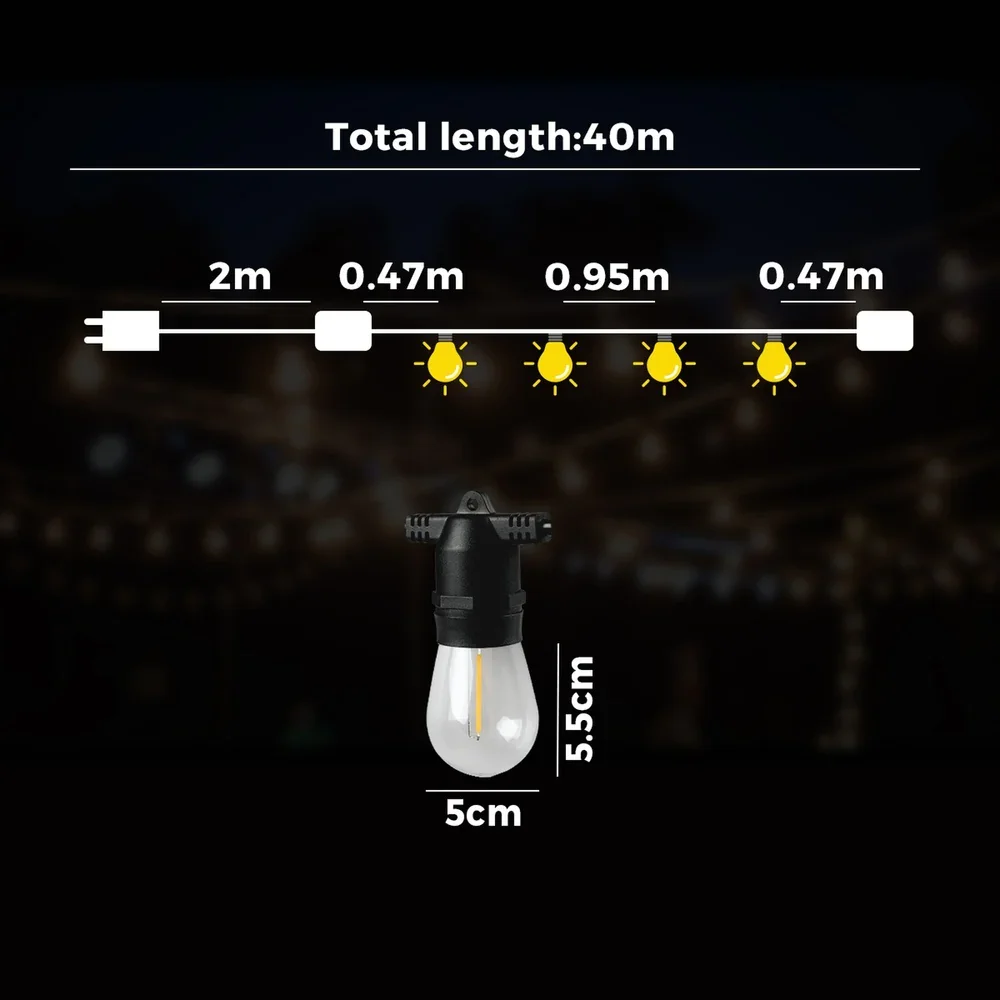 40M LED Festoon String Lights Waterproof - Image 2